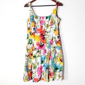 Lauren Ralph Lauren Floral Cotton Dress White Red Size 8 Gardenparty Romantic